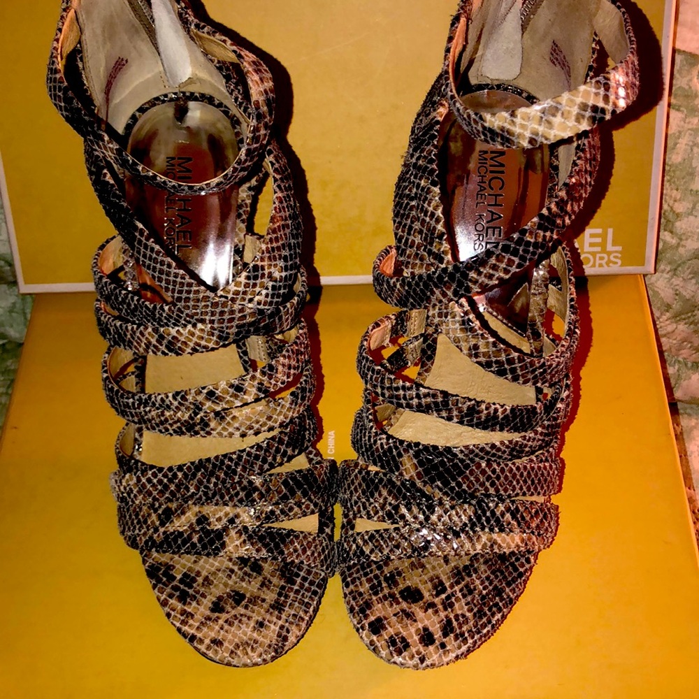 Michael Kors Jenna Stiletto Snakeskin Sandal.